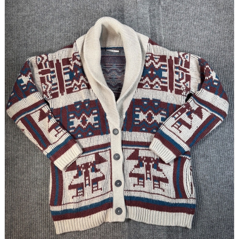 Rubbish Womens Southwest Geometric Shawl Collar Cardigan Sweater Cream Red M